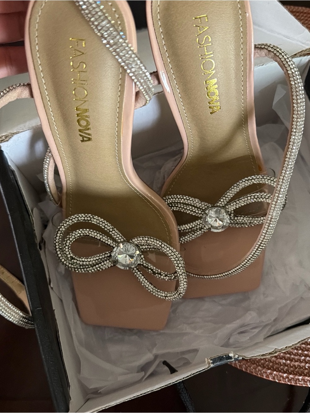 Fashion Nova Blush Pink Rhinestone Bow Slingback Heel